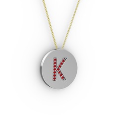 K Baş Harf Kolye - Garnet 8 ayar beyaz altın kolye (40 cm altın rolo zincir) #ckgyln