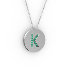 K Baş Harf Kolye - Yeşil kuvars 925 ayar gümüş kolye (40 cm gümüş rolo zincir) #fn7u3g
