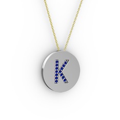 K Baş Harf Kolye - Lab safir 925 ayar gümüş kolye (40 cm altın rolo zincir) #hyb6f8