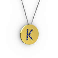 K Baş Harf Kolye - Lab safir 18 ayar altın kolye (40 cm gümüş rolo zincir) #i7w6vi