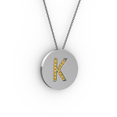 K Baş Harf Kolye - Sitrin 925 ayar gümüş kolye (40 cm gümüş rolo zincir) #j531il