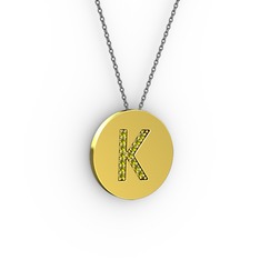 K Baş Harf Kolye - Peridot 8 ayar altın kolye (40 cm gümüş rolo zincir) #nienpf