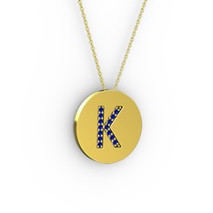 K Baş Harf Kolye - Lab safir 14 ayar altın kolye (40 cm gümüş rolo zincir) #nuo1wk