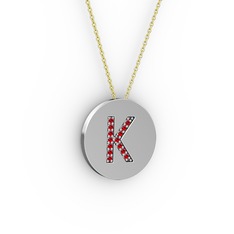 K Baş Harf Kolye - Garnet 14 ayar beyaz altın kolye (40 cm gümüş rolo zincir) #u0ovsc