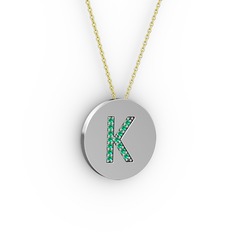 K Baş Harf Kolye - Yeşil kuvars 8 ayar beyaz altın kolye (40 cm altın rolo zincir) #vgplkw