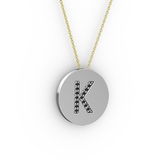 K Baş Harf Kolye - Siyah zirkon 8 ayar beyaz altın kolye (40 cm altın rolo zincir) #xdscr3