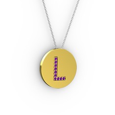 L Baş Harf Kolye - Ametist 18 ayar altın kolye (40 cm beyaz altın rolo zincir) #10f7pdh