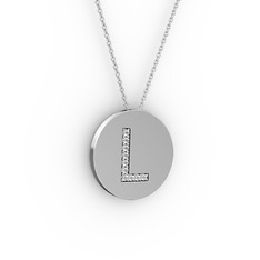 L Baş Harf Kolye - Pırlanta 925 ayar gümüş kolye (0.088 karat, 40 cm beyaz altın rolo zincir) #12i6llx
