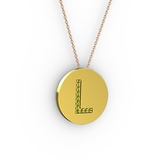 L Baş Harf Kolye - Peridot 14 ayar altın kolye (40 cm rose altın rolo zincir) #14bw8j7