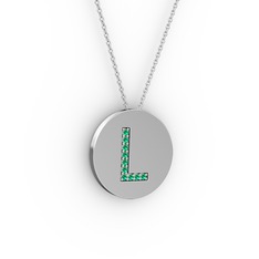 L Baş Harf Kolye - Yeşil kuvars 925 ayar gümüş kolye (40 cm beyaz altın rolo zincir) #14xtk5t