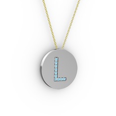L Baş Harf Kolye - Akuamarin 925 ayar gümüş kolye (40 cm altın rolo zincir) #15bw0zo