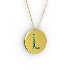 L Baş Harf Kolye - Yeşil kuvars 925 ayar altın kaplama gümüş kolye (40 cm altın rolo zincir) #16jg4a7