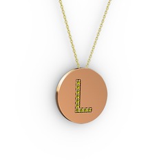 L Baş Harf Kolye - Peridot 14 ayar rose altın kolye (40 cm altın rolo zincir) #16jo97v