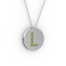 L Baş Harf Kolye - Peridot 14 ayar beyaz altın kolye (40 cm beyaz altın rolo zincir) #16smc8u