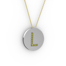L Baş Harf Kolye - Peridot 14 ayar beyaz altın kolye (40 cm altın rolo zincir) #17fdul