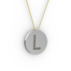 L Baş Harf Kolye - Dumanlı kuvars 18 ayar beyaz altın kolye (40 cm gümüş rolo zincir) #18xjoca