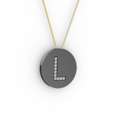 L Baş Harf Kolye - Pırlanta 925 ayar siyah rodyum kaplama gümüş kolye (0.088 karat, 40 cm altın rolo zincir) #1blfiin