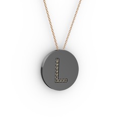 L Baş Harf Kolye - Dumanlı kuvars 925 ayar siyah rodyum kaplama gümüş kolye (40 cm gümüş rolo zincir) #1cve1dj
