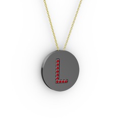 L Baş Harf Kolye - Garnet 925 ayar siyah rodyum kaplama gümüş kolye (40 cm gümüş rolo zincir) #1eyyn7s