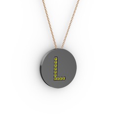 L Baş Harf Kolye - Peridot 925 ayar siyah rodyum kaplama gümüş kolye (40 cm rose altın rolo zincir) #1h9dtay