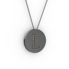 L Baş Harf Kolye - Dumanlı kuvars 925 ayar siyah rodyum kaplama gümüş kolye (40 cm gümüş rolo zincir) #1j95uch
