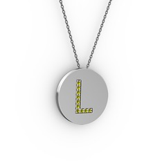 L Baş Harf Kolye - Peridot 14 ayar beyaz altın kolye (40 cm gümüş rolo zincir) #1klr3f0
