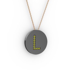 L Baş Harf Kolye - Peridot 925 ayar siyah rodyum kaplama gümüş kolye (40 cm gümüş rolo zincir) #1llumfp