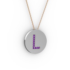 L Baş Harf Kolye - Ametist 925 ayar gümüş kolye (40 cm rose altın rolo zincir) #1m750w7