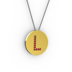 L Baş Harf Kolye - Garnet 14 ayar altın kolye (40 cm gümüş rolo zincir) #1my76he