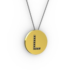 L Baş Harf Kolye - Siyah zirkon 18 ayar altın kolye (40 cm gümüş rolo zincir) #1nrlx4a