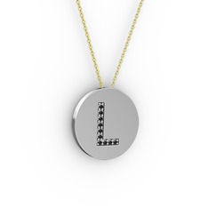 L Baş Harf Kolye - Siyah zirkon 925 ayar gümüş kolye (40 cm altın rolo zincir) #1p5altv