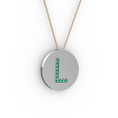 L Baş Harf Kolye - Yeşil kuvars 925 ayar gümüş kolye (40 cm rose altın rolo zincir) #1rev6iv