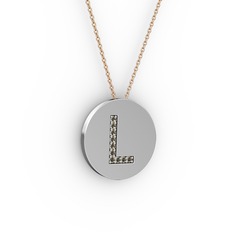 Dumanlı kuvars 14 ayar beyaz altın kolye (40 cm rose altın rolo zincir)