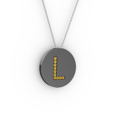 L Baş Harf Kolye - Sitrin 925 ayar siyah rodyum kaplama gümüş kolye (40 cm beyaz altın rolo zincir) #1y36bno