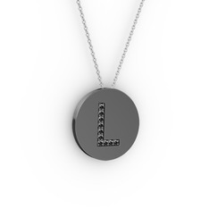 L Baş Harf Kolye - Siyah zirkon 925 ayar siyah rodyum kaplama gümüş kolye (40 cm beyaz altın rolo zincir) #1y90dqx