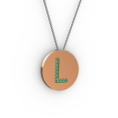 L Baş Harf Kolye - Yeşil kuvars 14 ayar rose altın kolye (40 cm gümüş rolo zincir) #1yqg5x2