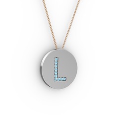 L Baş Harf Kolye - Akuamarin 925 ayar gümüş kolye (40 cm gümüş rolo zincir) #3vr1z2