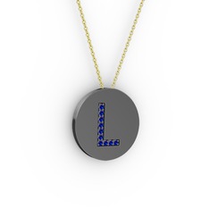 L Baş Harf Kolye - Lab safir 925 ayar siyah rodyum kaplama gümüş kolye (40 cm gümüş rolo zincir) #625k4v