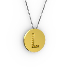 L Baş Harf Kolye - Sitrin 925 ayar altın kaplama gümüş kolye (40 cm gümüş rolo zincir) #64lu58