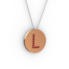 L Baş Harf Kolye - Garnet 14 ayar rose altın kolye (40 cm gümüş rolo zincir) #d7137i