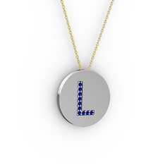L Baş Harf Kolye - Lab safir 925 ayar gümüş kolye (40 cm gümüş rolo zincir) #ewft68