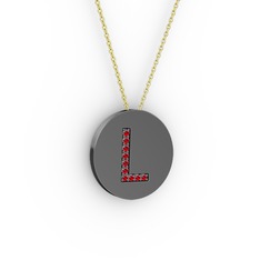 L Baş Harf Kolye - Garnet 925 ayar siyah rodyum kaplama gümüş kolye (40 cm altın rolo zincir) #f2t09q