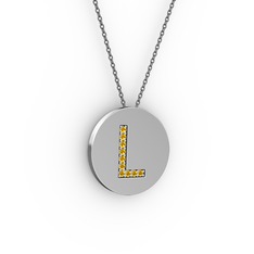 L Baş Harf Kolye - Sitrin 8 ayar beyaz altın kolye (40 cm gümüş rolo zincir) #iac19v