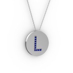 L Baş Harf Kolye - Lab safir 925 ayar gümüş kolye (40 cm beyaz altın rolo zincir) #jwe57y