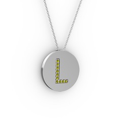 Peridot 14 ayar beyaz altın kolye (40 cm beyaz altın rolo zincir)