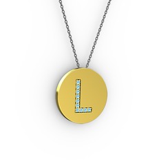 L Baş Harf Kolye - Akuamarin 14 ayar altın kolye (40 cm gümüş rolo zincir) #ov8irs