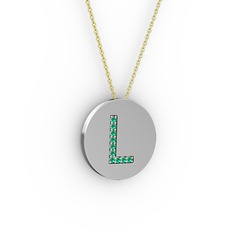 L Baş Harf Kolye - Yeşil kuvars 8 ayar beyaz altın kolye (40 cm altın rolo zincir) #pxk5zo