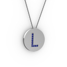 L Baş Harf Kolye - Lab safir 18 ayar beyaz altın kolye (40 cm gümüş rolo zincir) #vxtyd0