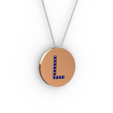 L Baş Harf Kolye - Lab safir 8 ayar rose altın kolye (40 cm beyaz altın rolo zincir) #wdz1pc