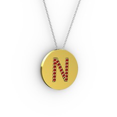 N Baş Harf Kolye - Garnet 14 ayar altın kolye (40 cm beyaz altın rolo zincir) #13bvnph